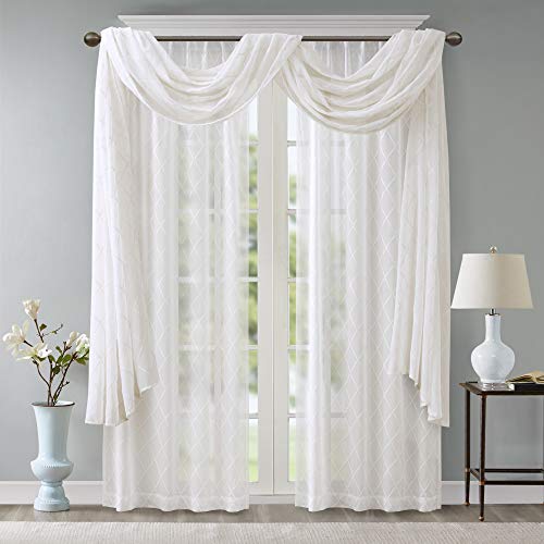 Madison Park Sheer Curtain Scarf for Kitchen, 1 Panels 50x216 White - color: White, size: 50"W x 216"L (Pack of 1)