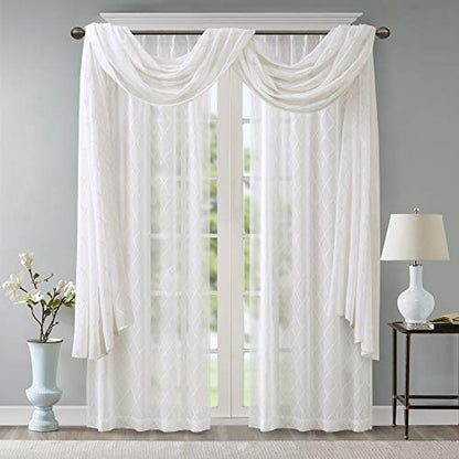 Madison Park Sheer Curtain Scarf for Kitchen, 1 Panels 50x216 White - color: White, size: 50"W x 216"L (Pack of 1)