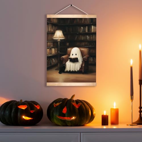 HEYJEEPER Vintage Ghost Wall Art Poster 14x18.5inch, Dark Academia Canvas Hanging Posters,Vintage Book Nook Decor for Library Bedroom Living Room,Gothic Home Decor,Unique Gift for Bookworm (BLK01) - color: BLK01