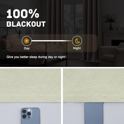 100% Blackout Linen Textured Curtains 72 Inch Length 2 Panels Set for Living Room, Bedroom, Light Weight Curtains with Grommets Top, Full Blackout Curtains Privacy Protection, Beige, 52" W x 72" L - color: Beige, size: 52"W x 72"L (Pack of 2)