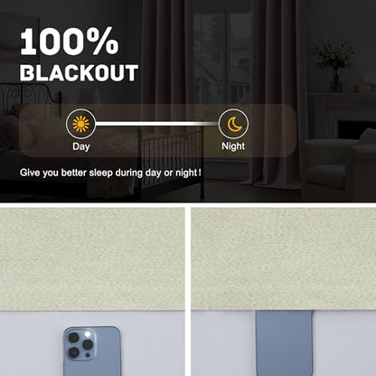 Beige 100% Blackout Linen Textured Curtains 84 Inch Length 2 Panels Set for Living room, Bedroom, Light Weight Curtains with Grommets Top, Blackout Curtains Privacy Protection, beige, 37" W x 84" L - color: Beige, size: 37"W x 84"L (Pack of 2)