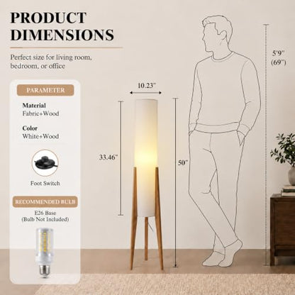 Log Wood Tripod Floor Lamp,Modern Farmhouse Style,50 Inch Height - color: Natural Wood