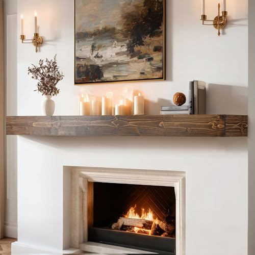 60x8x3in Rustic Fireplace Mantel Pine Wood, Weathered Brown - color: Weathered Brown, size: 60x3x8-hollow