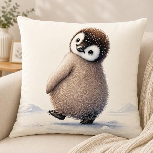 Baby Penguin Pillow Cover 18x18 Inches, Cute Winter Nursery Decor - color: Tilted Baby Penguin