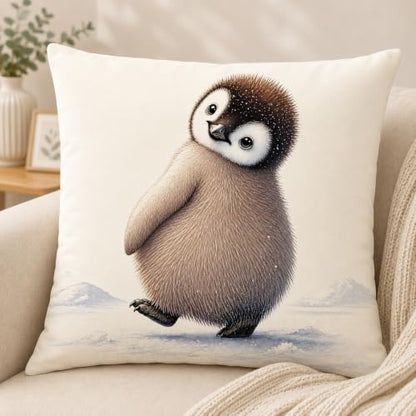 Baby Penguin Pillow Cover 18x18 Inches, Cute Winter Nursery Decor - color: Tilted Baby Penguin