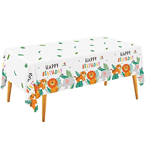 Gatherfun Safari Theme Party Supplies Disposable Tablecloth Plastic Waterproof Table Cover for Jungle Safari Birthday Party Decorations, 3 Pack 54X108inch - style: Jungle