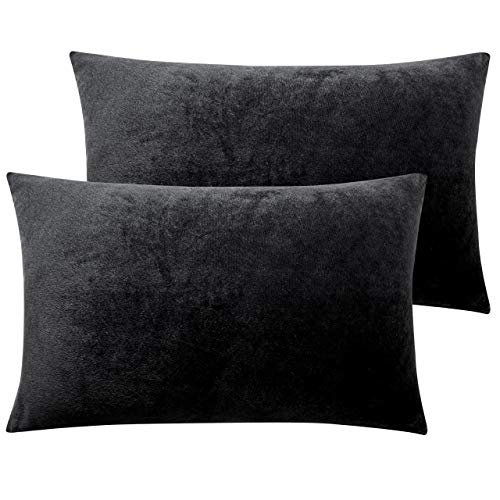 NTBAY King Velvet Pillowcases, Set of 2, Zipper, Black - color: Black, size: 36" x 20" (Pack of 2)