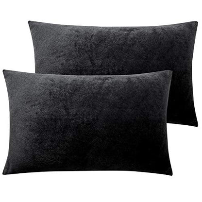 NTBAY King Velvet Pillowcases, Set of 2, Zipper, Black - color: Black, size: 36" x 20" (Pack of 2)