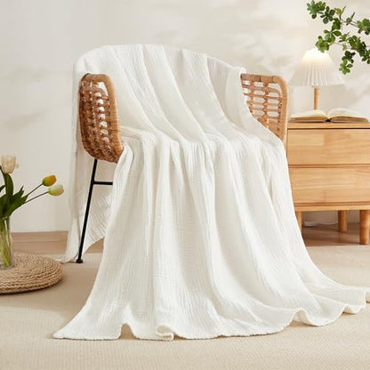 EMME Muslin Cotton Blanket Adults Heather White Throw 50"x60" - color: 04-white-1, size: Throw (50" X 60")
