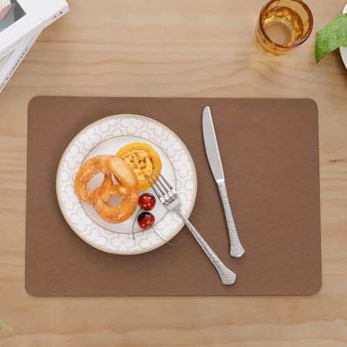 SHACOS Faux Leather Placemats Set of 8 Place Mats Table Mats, Camel Brown - color: Camel Brown