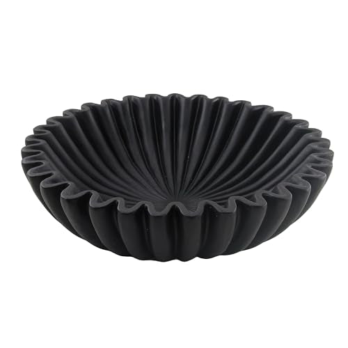 10'' Large Ruffle Decorative Fruit Bowl for Entryway Coffee Table Scalloped Purse Key Holder Kitchen Countertop Console Modern Organic Home Decor,Black - color: Black