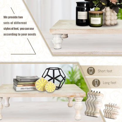 MAONAME Wood Display Risers Distressed, Wash White Wooden Pedestal Stand