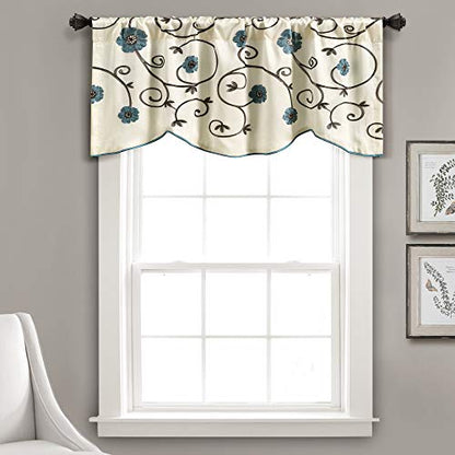 Lush Decor Royal Garden Valance Floral Window Kitchen Curtain (Single), 42”W x 18"L, Blue - size: 42"W x 18"L (Pack of 1)