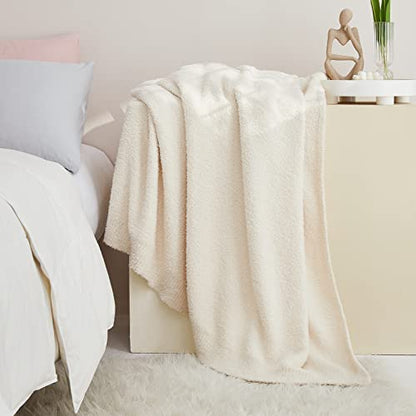 CYMULA Super Soft Knit Throw Blanket Twin Size Cream White-Lightweight Plush Fuzzy Fluffy Warm Cozy Blankets and Throws for Sofa Bed All Season Use - color: Cream White, size: Twin(60"x80")