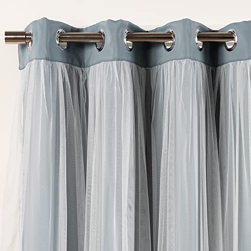 Best Home Fashion Set of 2 Lace Tulle Overlay Thermal Insulated Solid Blackout, Stainless Steel Nickel Grommet Window Panels for Bedroom, Living Room, Dining Room - 52" W x 63" L, Mingreen - color: Mingreen, size: 52"W x 63"L (Pack of 2)
