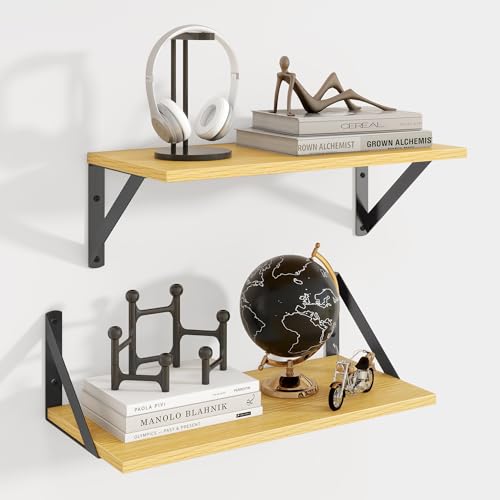 Axeman Floating Shelves for Wall, 16'' x 8'' Oak Wall Shelves Set of 2 - color: Oak, size: 16 Inch