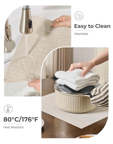 Beige White Placemats Set of 4 - Heat Resistant Non-Slip Place mats for Dining Table, Washable Durable PVC Vinyl Woven Table Mats(Beige White, 4) - color: C1- Beige White, size: Set of 4