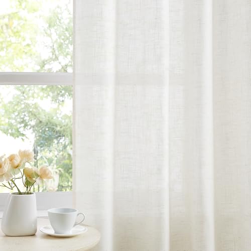 Treatmentex Flax Blend Linen Semi Sheer Curtains 52 x 45 White Light Filtering Privacy Curtains for Small Windows Grommet Top, 2 Panels - color: Off White-flax Blend Grommet Top, size: 52"W x 45"L (Pack of 2)