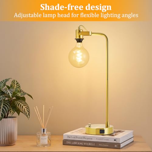 Gold Table Lamp Set of 2, USB A+C, 180° Adjustable Bedside Lamps, Dimmable - color: Gold-A