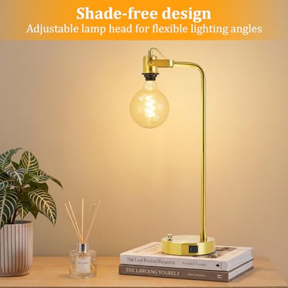 Gold Table Lamp Set of 2, USB A+C, 180° Adjustable Bedside Lamps, Dimmable - color: Gold-A