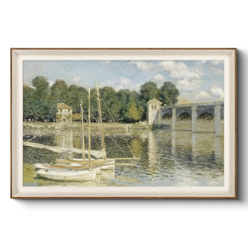 HUARCEY Vintage Canvas Wall Art Framed, Nature Landscape Claude Monet Impressionist Painting Artwork The Seine Basin At Argenteuil 24x36 Large for Living Room, Bedroom, Office Decor - color: Summer Riverside, size: 36"L x 24"W