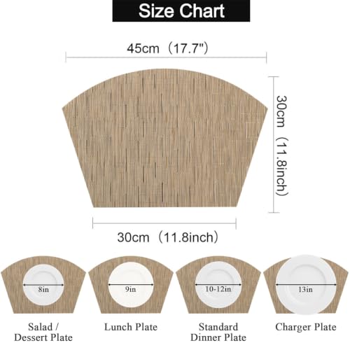 SHACOS Wedge Shape Placemats Set of 4 Woven Vinyl Placemat for Round Table - color: Tan
