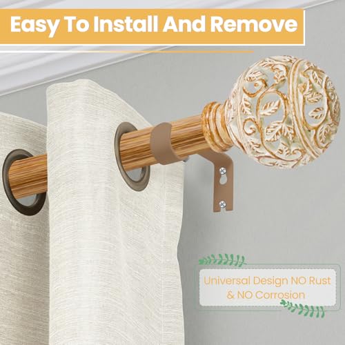 Wood Curtain Rod 48-84 Inch Heavy Duty Branch Leaf Finial - color: Wood, size: 48-84"