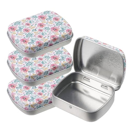 4pcs Red Floral Pattern Empty Hinged Tin Box Metal Tins Storage Box - color: Red Flower