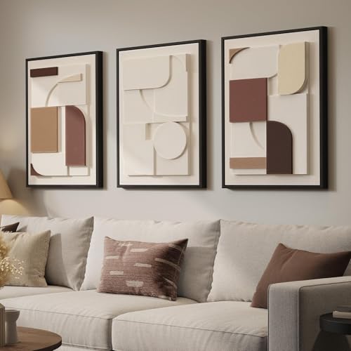 3D Textured Neutral Abstract Framed Wall Art Set of 3, 16x24 In - color: Neutral --D, size: 16"w X 24"h X 3pcs