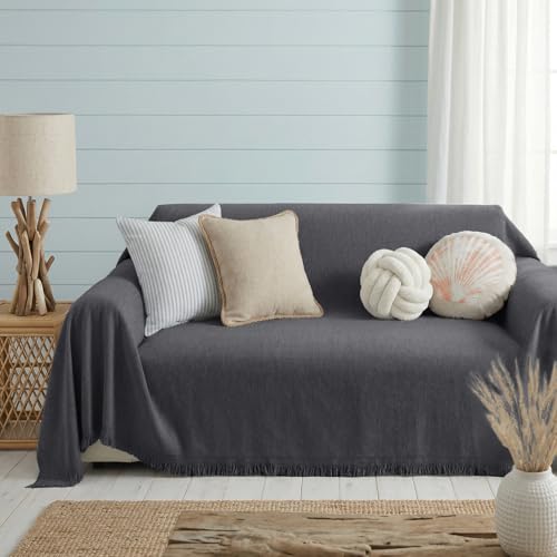 Chenille Couch Cover for Dogs Washable Boho Throw Blanket Washable - color: 01 Dark Gray, size: 71"×118"