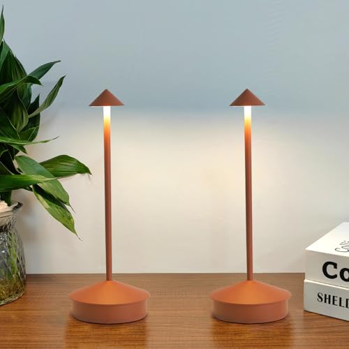 2 Pack Aluminum Cordless Table Lamp, 6000mAh Rechargeable Table Lamps, Portable Touch LED Lamp, Outdoor Waterproof Dimmable Cordless Rechargeable Table Lamps for Restaurant/Patio-(Brown) - color: Brown
