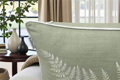 Rudransha Botanical Fern Leaf Embroidery Lumbar Pillow Cover - 12x18 Light Green Cotton - color: Light Green-ferny, size: 18" x 12" (Pack of 1)