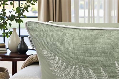 Rudransha Botanical Fern Leaf Embroidery Lumbar Pillow Cover - 14x24 Light Green Cotton - color: Light Green-ferny, size: 24" x 14" (Pack of 1)