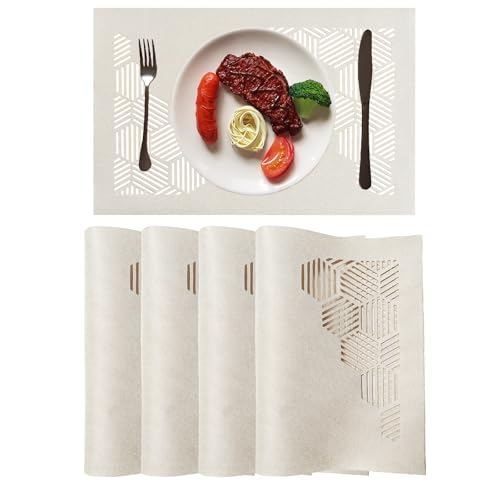 Cloth Placemats Set of 4 for Dining Table, Decorative Placemats with Hollow Design Table Cloth Set, Table Mats for Dining Table 12"x18" Cream - color: Cream, size: 4 pcs
