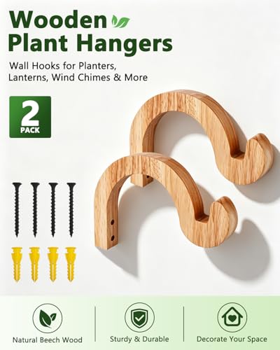 7-Inch Hanging Plant Brackets, Arc-Shaped Wooden Plant Hanger Indoor, Wall Mount Hooks for Outdoor Hanging Bird Feeders, Flower Baskets Pots, Wind Chimes, Lanterns - style: 5-Semicircle Style(2Pack)