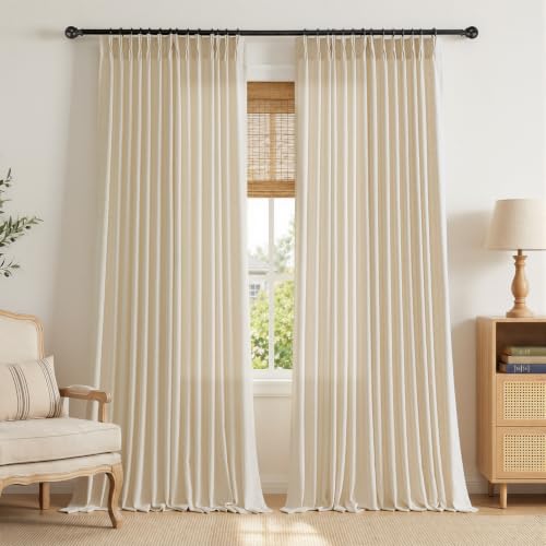 Semi Sheer Pinch Pleated Linen Curtains for Living Room 102 Inches, Cream - color: Cream, size: 40"W x 102"L (Pack of 2)