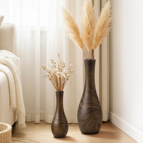 Floor Vase Home Decor, Tall Vases for Floor Set of 2 (22.2 in and 13.4in Combo Set), Wood Floor Vases Decorative Tall for Living Room, Dark - color: Dark