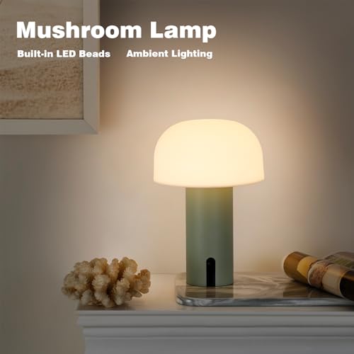 Mushroom Table Lamp, Cordless Rechargeable Touch Light, Waterproof - color: Sage Green