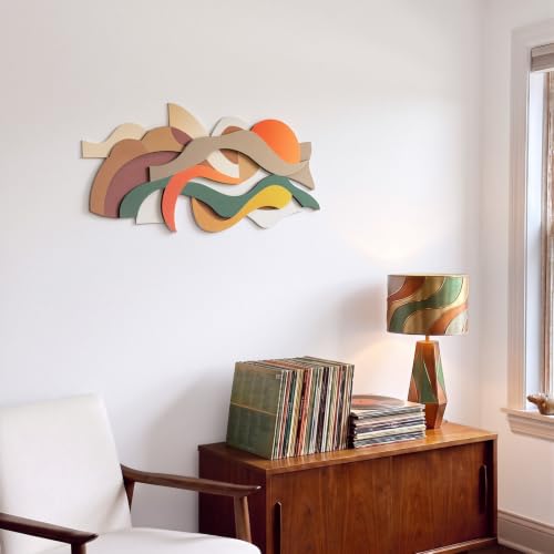 Mifoci Mid Century Modern Wood Wall Art, Abstract Wall Decor, Horizontal - style: Horizontal Style