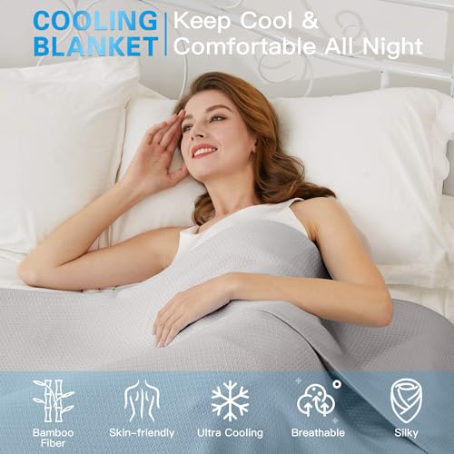 AmyHomie Cooling Blanket King Size 90"x108", 100% Rayon Derived from Bamboo - color: Light Gray, size: King (108"x90")