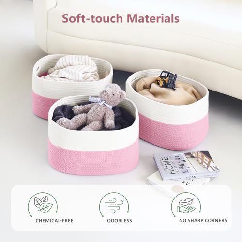 ECDYQXVU 15x10x9 Inch Woven Cotton Rope Storage Basket, 2 Pack - color: White/ Pink, size: 2 Pack
