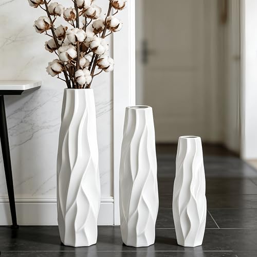 White Tall Ceramic Floor Vase, 28 Inch, Pleated Wave Design - color: Shape 1, size: 28 Inch
