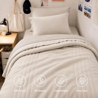 Twin XL Comforter Set-5 Pieces Beige Soft Bed in a Bag Twin Bedding Sets - color: Apricot Beige, size: Twin XL