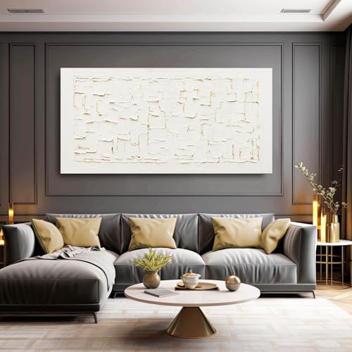 SOUGUAN Neutral Wall Art Modern Wall Decorations Minimalist Canvas Paintings 29"x58" Hand Painted Artwork for Bedroom Kitchen Pictures - color: White, size: 58"L x 29"W