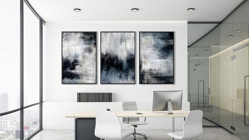 Large Framed Abstract Wall Art, Rustic Blue Canvas Prints, 16"x24"x3 - color: navy, size: 16" X 24" X 3pcs Framed
