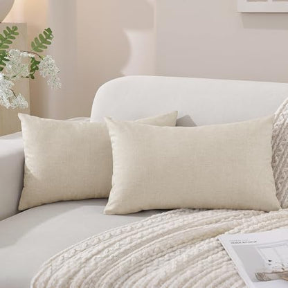 SYSLOON Linen Throw Pillow Covers Set of 2,20x12 Pillow Covers,Beige - color: Beige, size: 20" x 12" (Pack of 2)