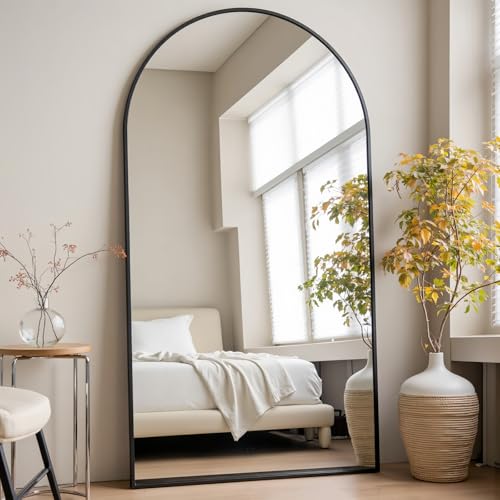 Prywot Arched Full Length Mirror, 71"x30" Free Standing Floor Mirror, Black - color: Black, size: 71"L x 30"W