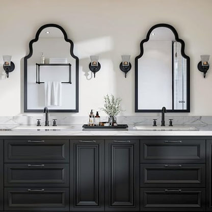 24x40 Matte Black Arched Wood Framed Bathroom Vanity Wall Mirror - color: Matte Black, size: 40"L x 24"W