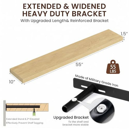 Dreamland 55Inch Oak Floating Shelves 10" Deep Wall Mounted Set of 2 - color: Oak, size: 10"D x 55"L
