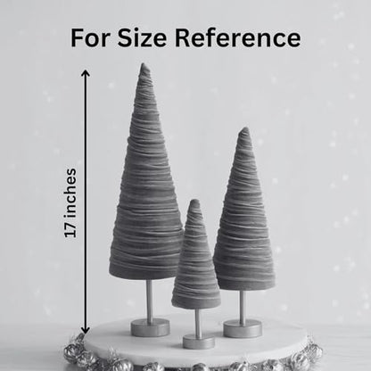 Slate Blue Pedestal Velvet Trees Set of 3, Artisan Mantel Accent, Boy Nursery, Valentine Tree Tabletop, Winter Table Centerpiece, Modern Shelf Decor (Slate Blue) - color: Slate Blue